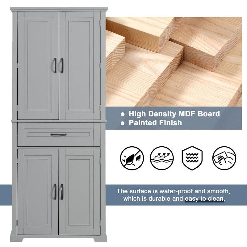 Meuble de salle de bain sur pied, Armoire de rangement autonome avec portes et tiroir, Meuble de cuisine avec étagère réglable