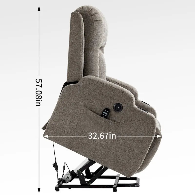 Fauteuil releveur électrique pour personnes âgées avec moteur Okin à position infinie, supportant jusqu'à 158 kg, mécanisme robuste avec 8 points de vibration