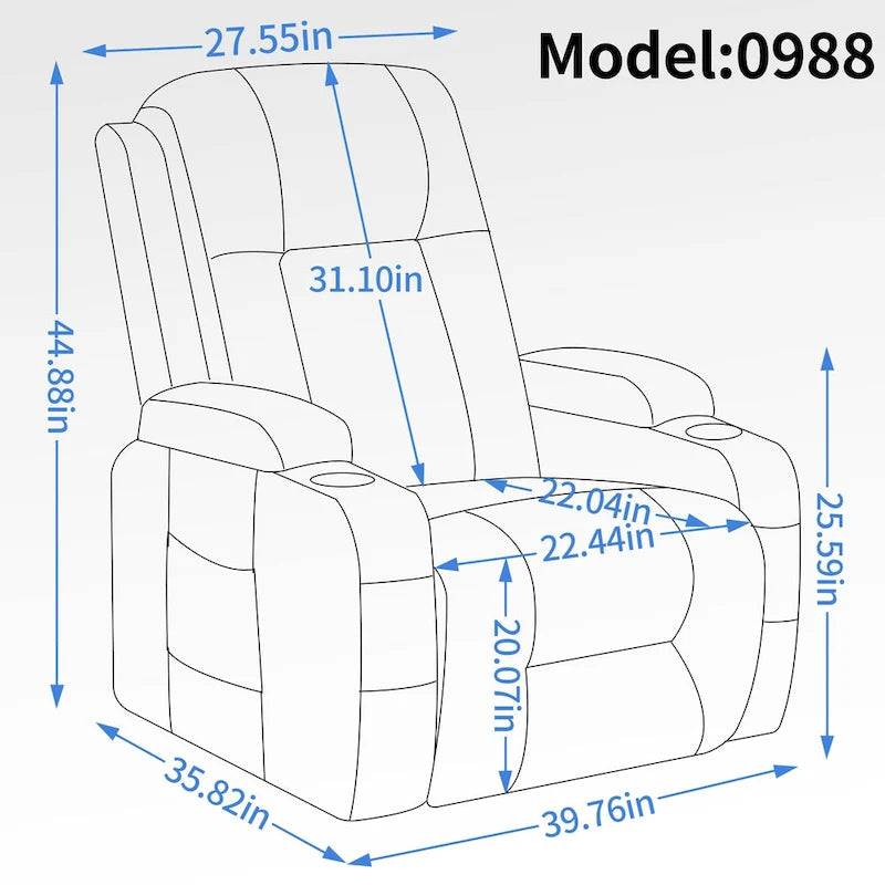Fauteuil releveur électrique pour personnes âgées avec moteur Okin à position infinie, supportant jusqu'à 158 kg, mécanisme robuste avec 8 points de vibration