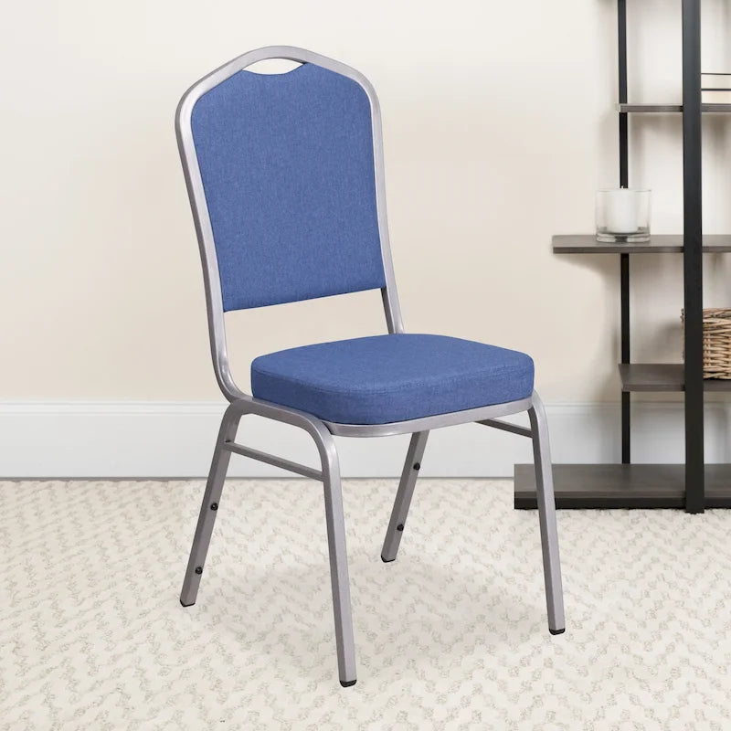 Chaise de banquet empilable à dossier en forme de couronne, en acier/tissu bleu (Lot de 4)