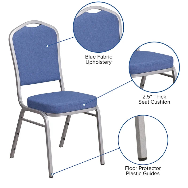 Chaise de banquet empilable à dossier en forme de couronne, en acier/tissu bleu (Lot de 4)
