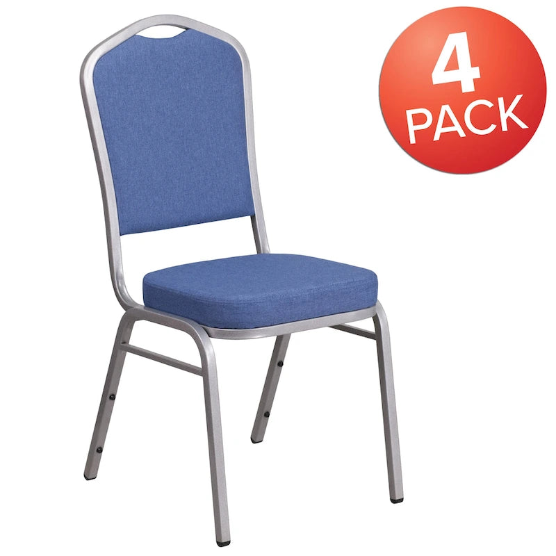 Chaise de banquet empilable à dossier en forme de couronne, en acier/tissu bleu (Lot de 4)