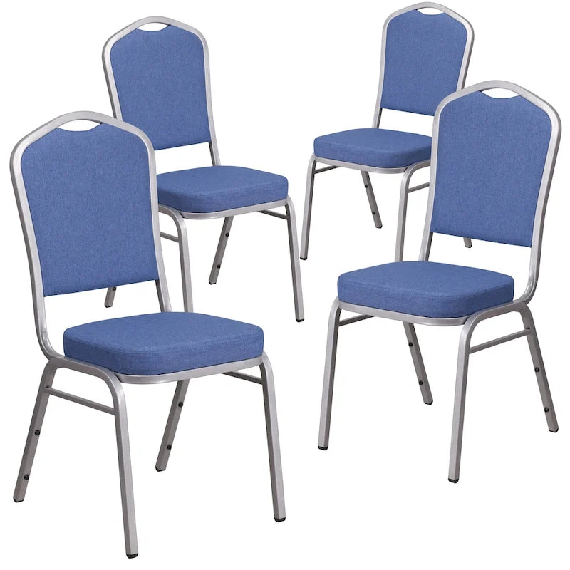 Chaise de banquet empilable à dossier en forme de couronne, en acier/tissu bleu (Lot de 4)