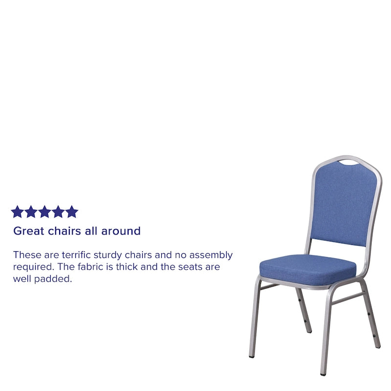 Chaise de banquet empilable à dossier en forme de couronne, en acier/tissu bleu (Lot de 4)