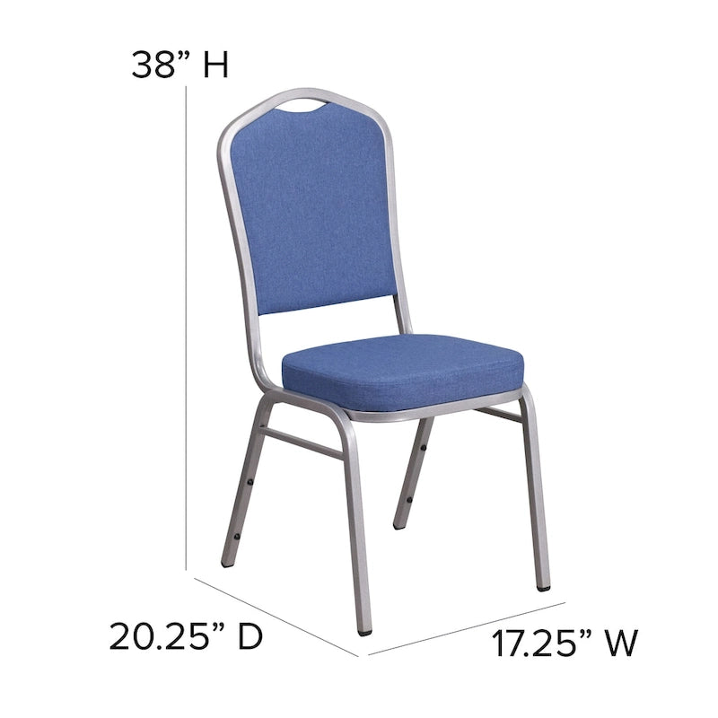 Chaise de banquet empilable à dossier en forme de couronne, en acier/tissu bleu (Lot de 4)