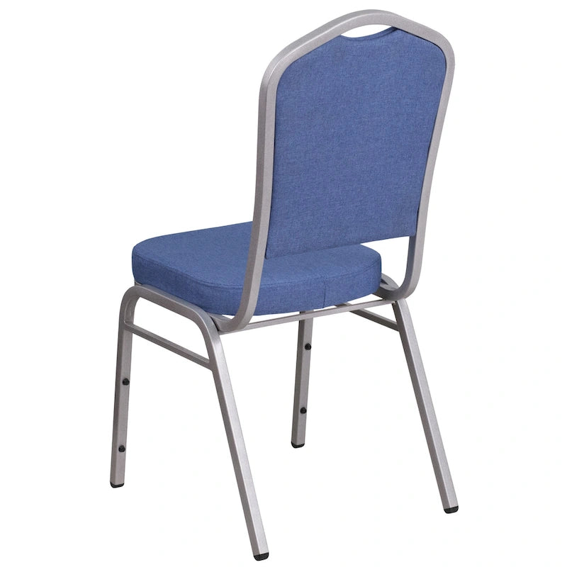 Chaise de banquet empilable à dossier en forme de couronne, en acier/tissu bleu (Lot de 4)