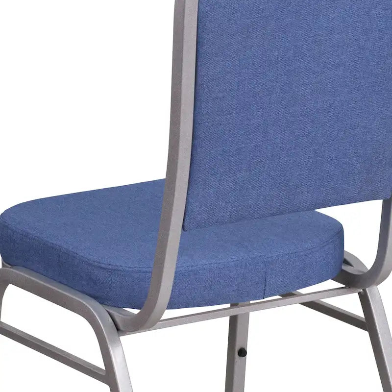 Chaise de banquet empilable à dossier en forme de couronne, en acier/tissu bleu (Lot de 4)
