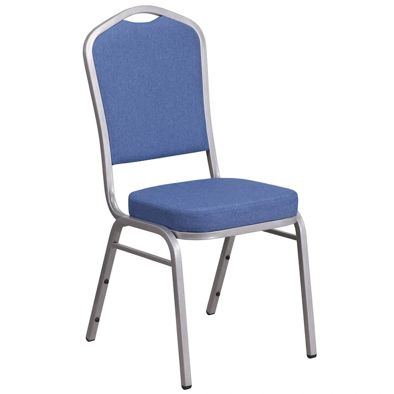 Chaise de banquet empilable à dossier en forme de couronne, en acier/tissu bleu (Lot de 4)