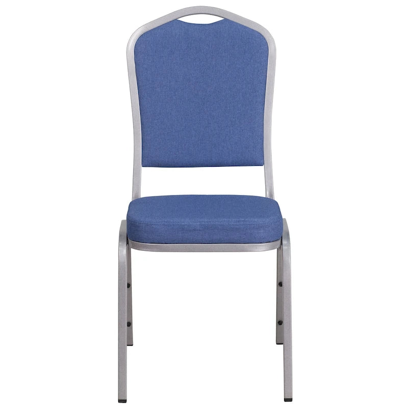 Chaise de banquet empilable à dossier en forme de couronne, en acier/tissu bleu (Lot de 4)