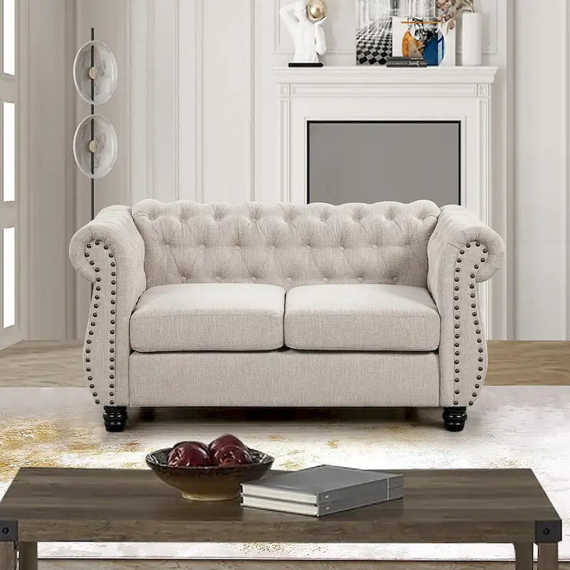 Fauteuil, Causeuse – Ensemble 2 pièces Rembourré Capitonnage Chesterfield
