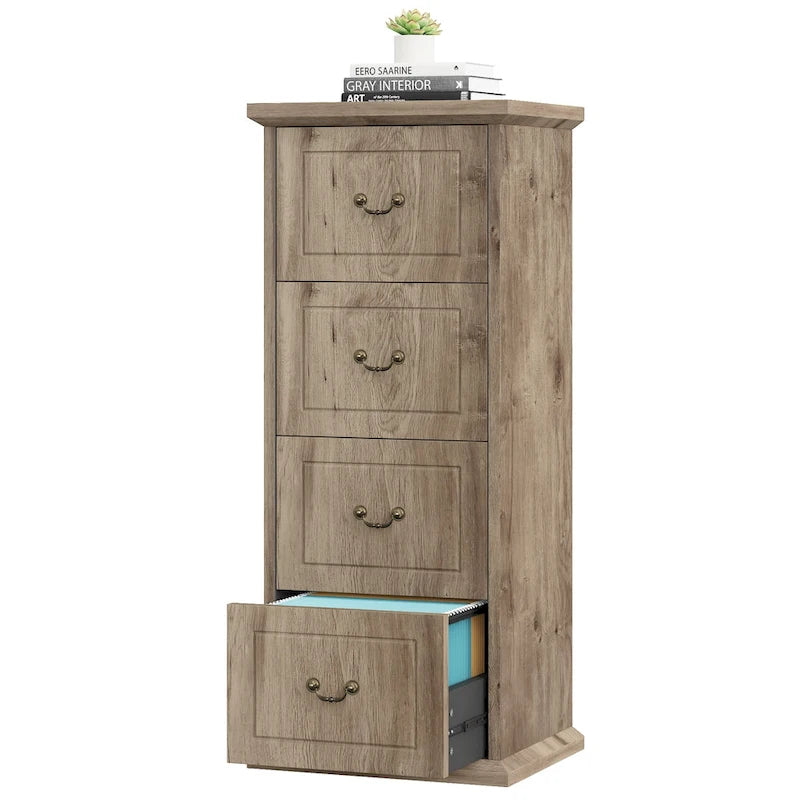 Classeur vertical en bois à 4 tiroirs avec tringle de suspension amovible pour format A4/Lettre