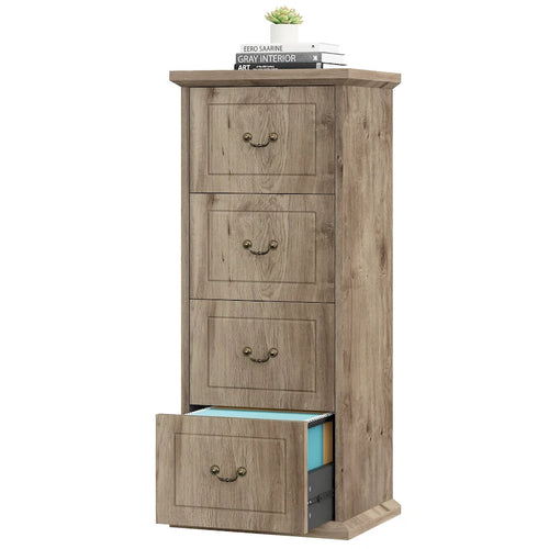 Classeur vertical en bois à 4 tiroirs avec tringle de suspension amovible pour format A4/Lettre