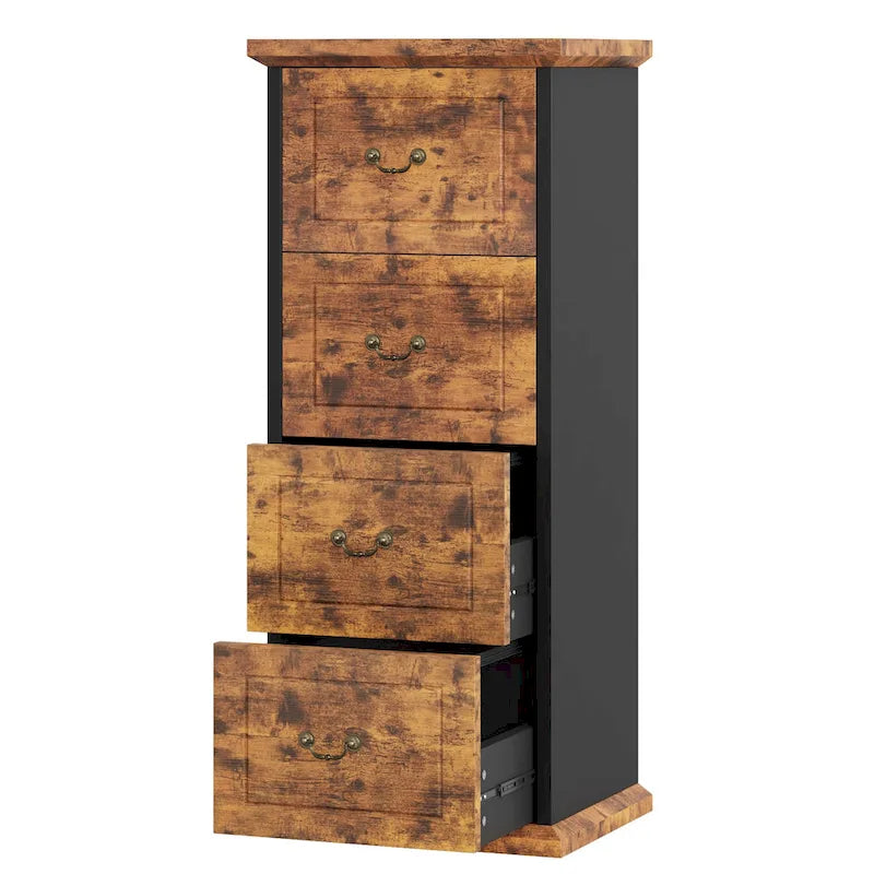 Classeur vertical en bois à 4 tiroirs avec tringle de suspension amovible pour format A4/Lettre