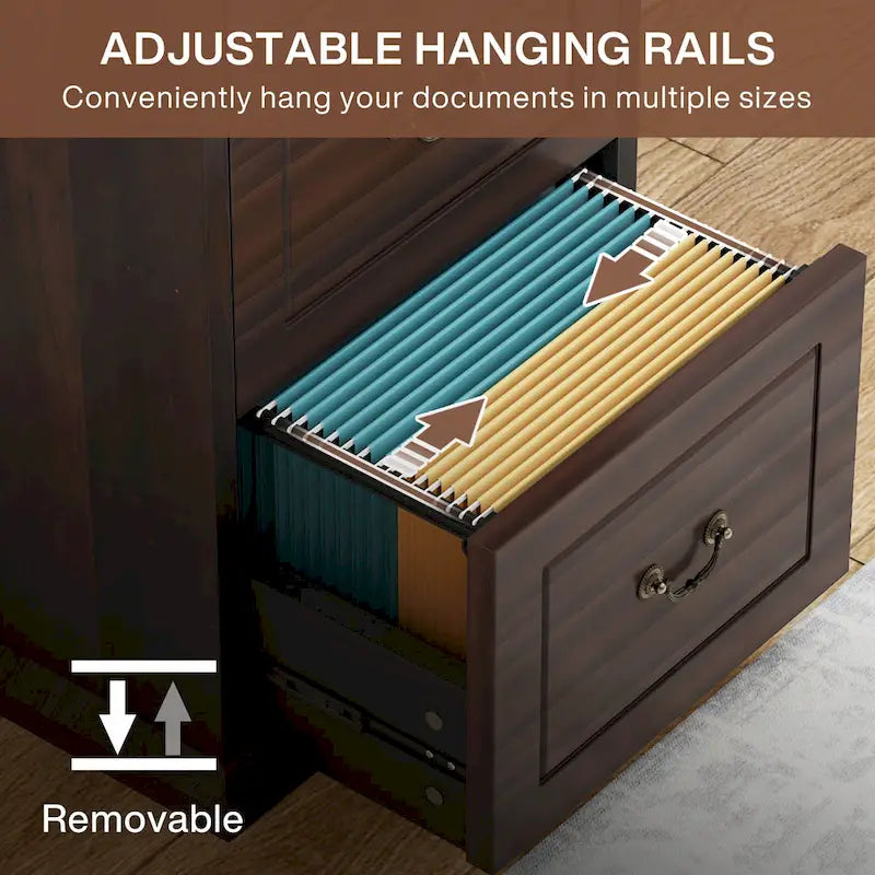 Classeur vertical en bois à 4 tiroirs avec tringle de suspension amovible pour format A4/Lettre