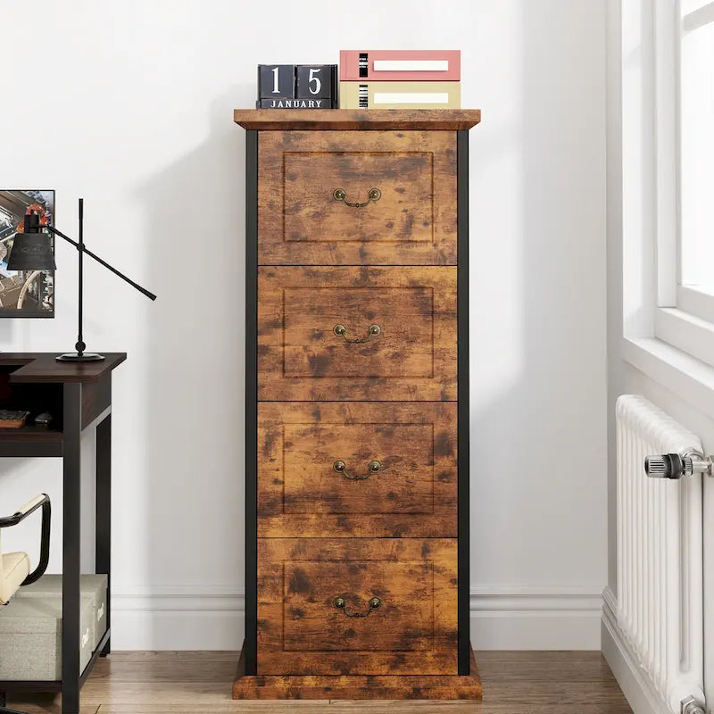 Classeur vertical en bois à 4 tiroirs avec tringle de suspension amovible pour format A4/Lettre