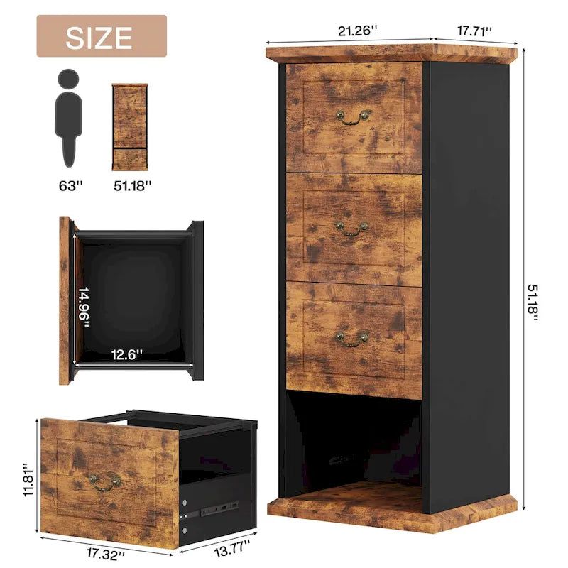 Classeur vertical en bois à 4 tiroirs avec tringle de suspension amovible pour format A4/Lettre