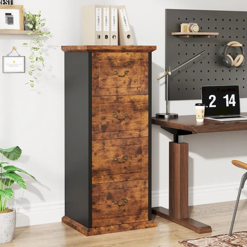 Classeur vertical en bois à 4 tiroirs avec tringle de suspension amovible pour format A4/Lettre