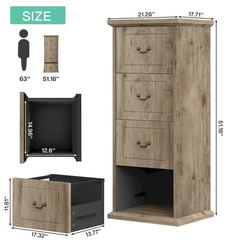 Classeur vertical en bois à 4 tiroirs avec tringle de suspension amovible pour format A4/Lettre