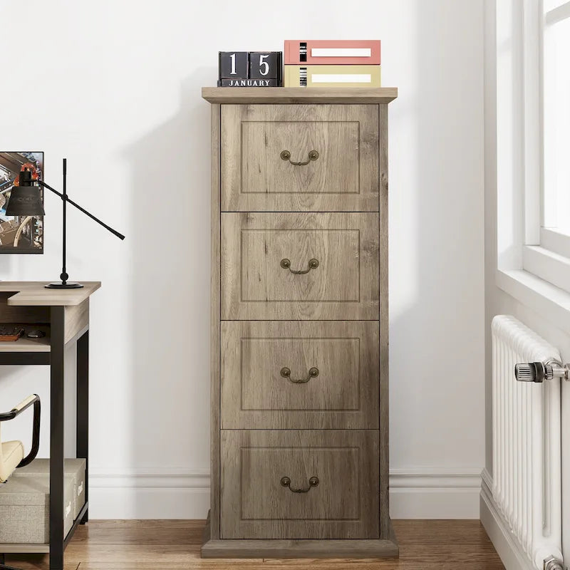 Classeur vertical en bois à 4 tiroirs avec tringle de suspension amovible pour format A4/Lettre