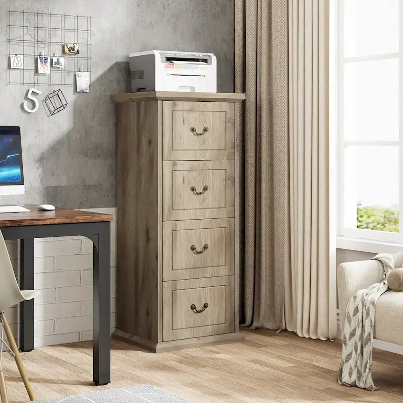 Classeur vertical en bois à 4 tiroirs avec tringle de suspension amovible pour format A4/Lettre