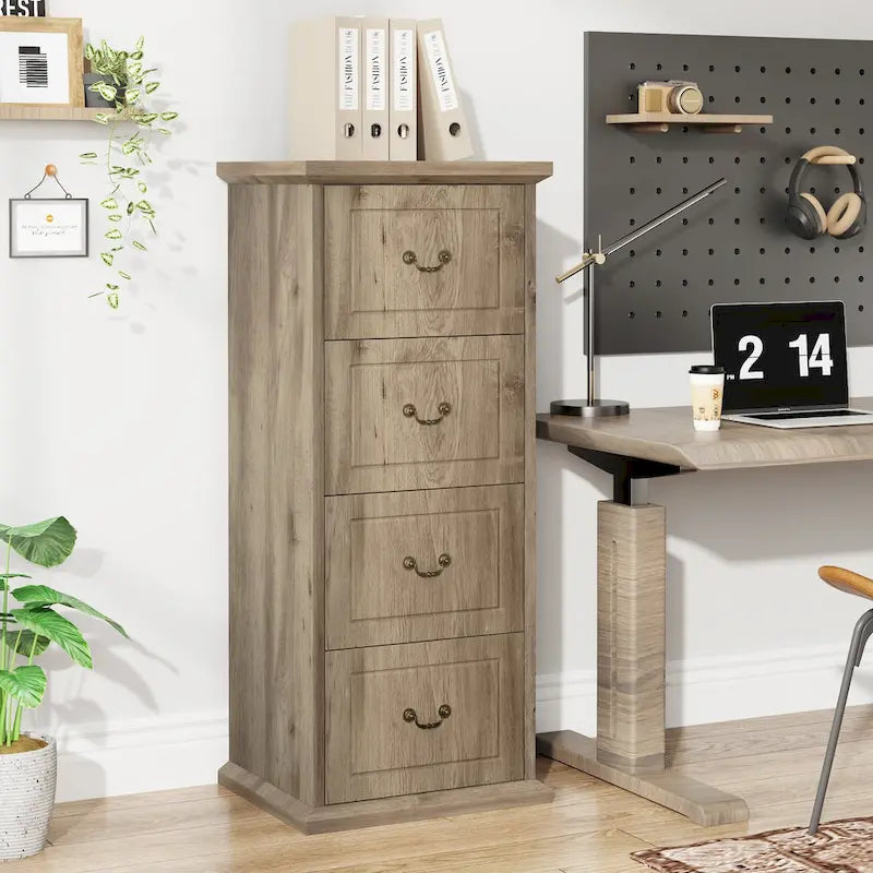 Classeur vertical en bois à 4 tiroirs avec tringle de suspension amovible pour format A4/Lettre