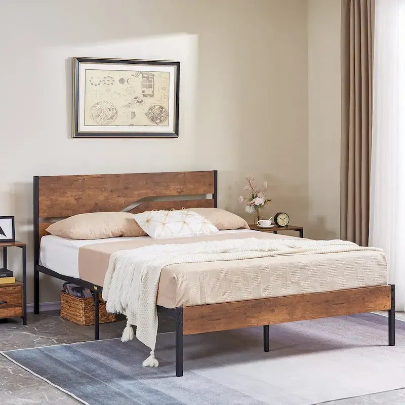 Ensemble de chambre à coucher 3 pièces, lit plateforme et ensemble de 2 tables de chevet modernes