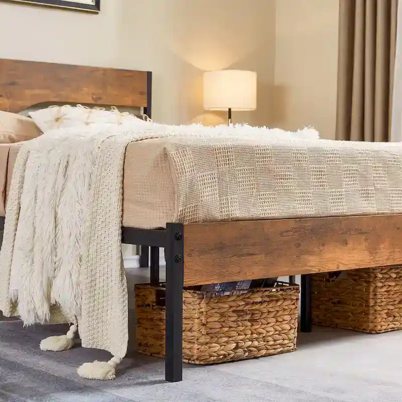 Ensemble de chambre à coucher 3 pièces, lit plateforme et ensemble de 2 tables de chevet modernes