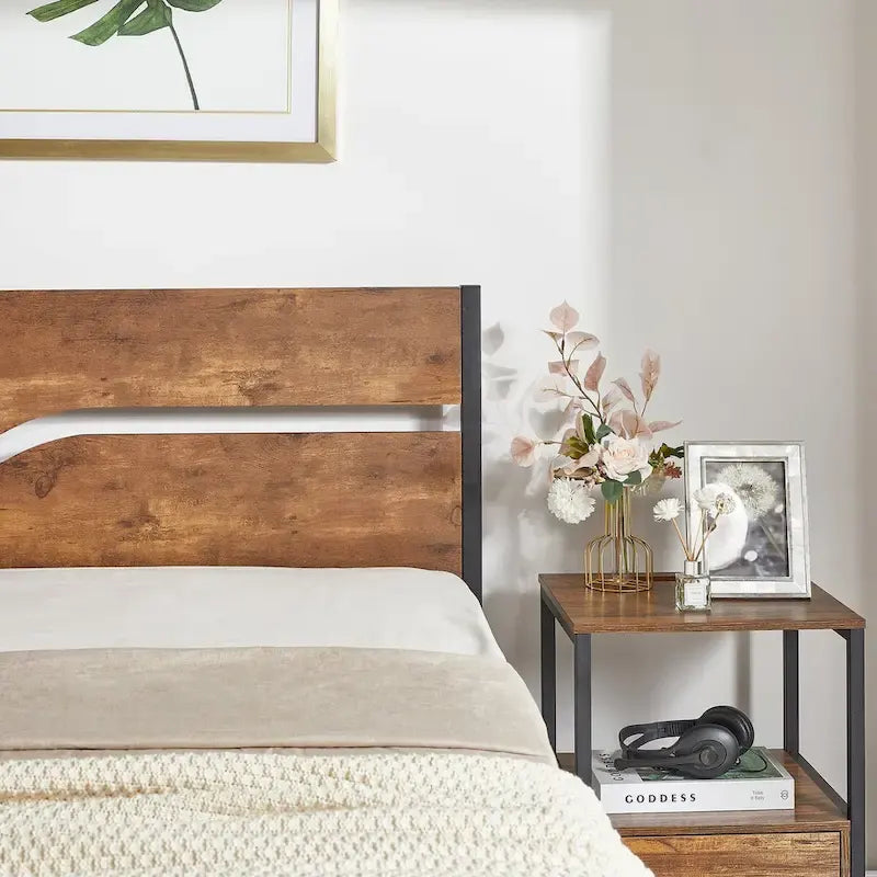 Ensemble de chambre à coucher 3 pièces, lit plateforme et ensemble de 2 tables de chevet modernes