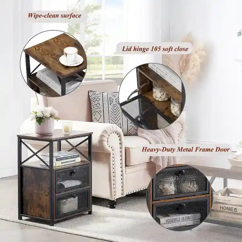 Ensemble de chambre à coucher 3 pièces, lit plateforme et ensemble de 2 tables de chevet modernes