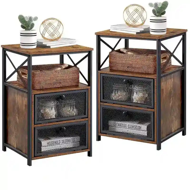 Ensemble de chambre à coucher 3 pièces, lit plateforme et ensemble de 2 tables de chevet modernes
