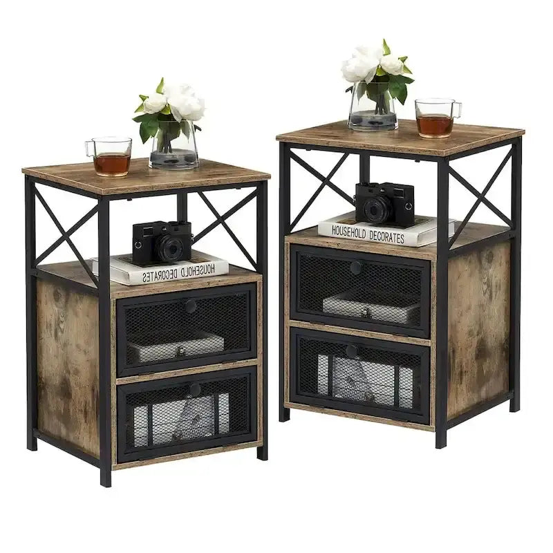 Ensemble de chambre à coucher 3 pièces, lit plateforme et ensemble de 2 tables de chevet modernes