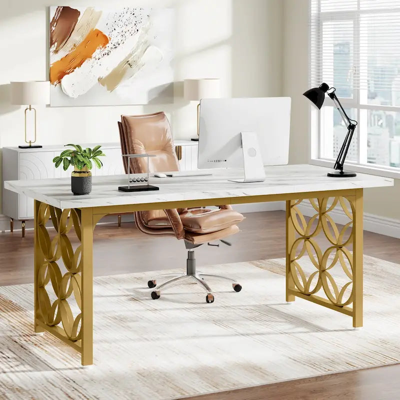 Bureau de direction de 63 pouces, bureau moderne avec cadre métallique robuste pour le bureau à domicile