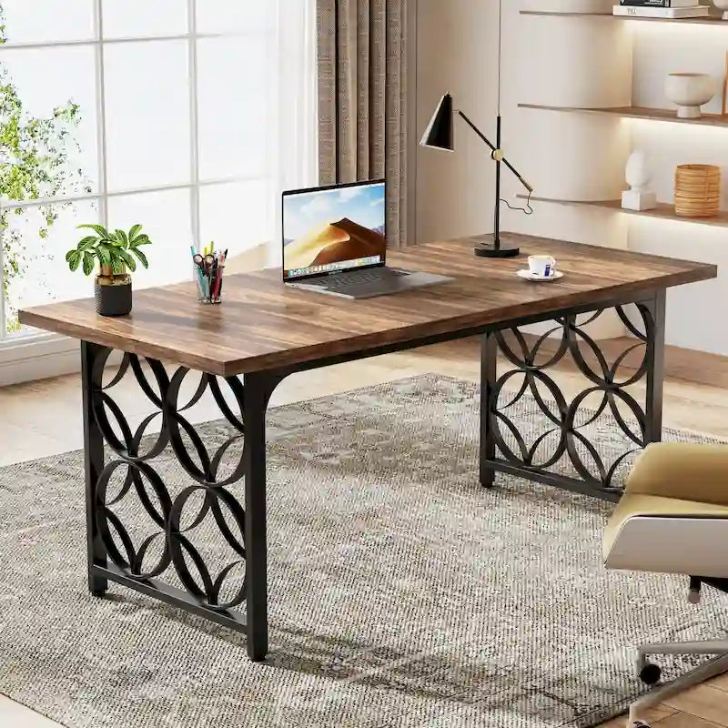 Bureau de direction de 63 pouces, bureau moderne avec cadre métallique robuste pour le bureau à domicile