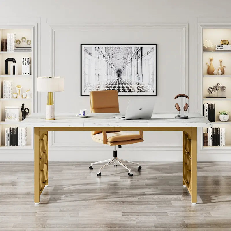Bureau de direction de 63 pouces, bureau moderne avec cadre métallique robuste pour le bureau à domicile