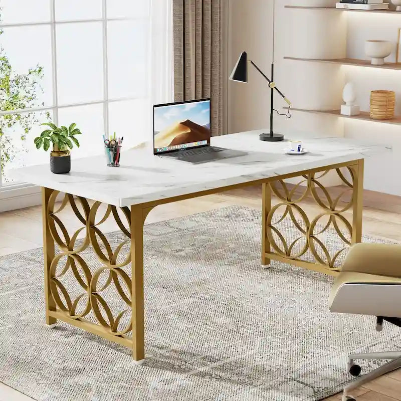 Bureau de direction de 63 pouces, bureau moderne avec cadre métallique robuste pour le bureau à domicile