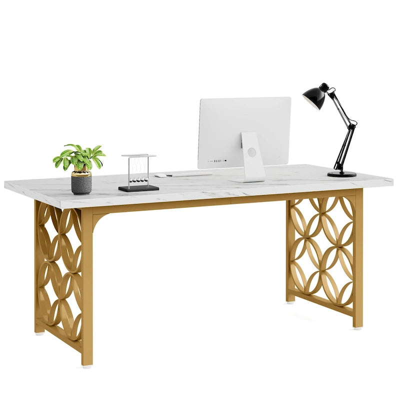 Bureau de direction de 63 pouces, bureau moderne avec cadre métallique robuste pour le bureau à domicile