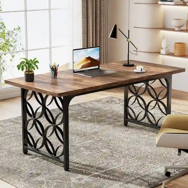 Bureau de direction de 63 pouces, bureau moderne avec cadre métallique robuste pour le bureau à domicile