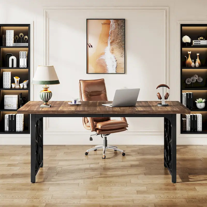 Bureau de direction de 63 pouces, bureau moderne avec cadre métallique robuste pour le bureau à domicile