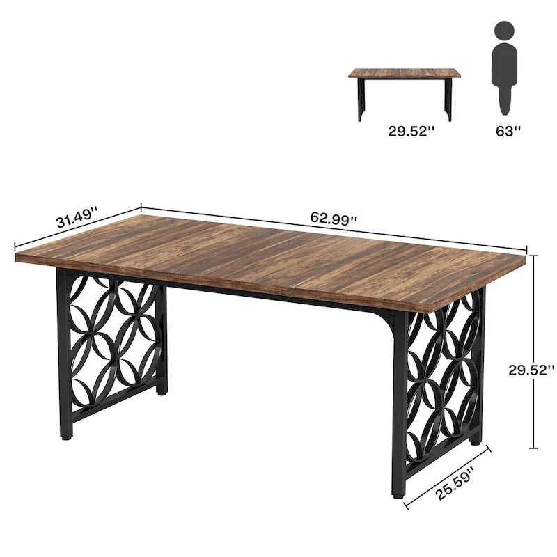Bureau de direction de 63 pouces, bureau moderne avec cadre métallique robuste pour le bureau à domicile