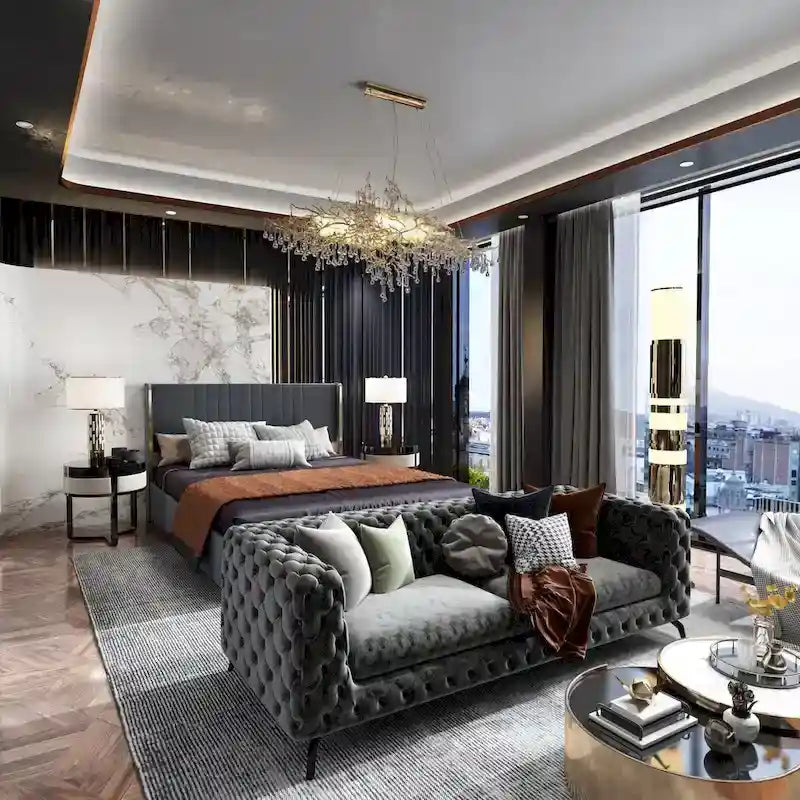 Lit plateforme à LED avec tiroir de rangement - Meuble de chambre contemporain