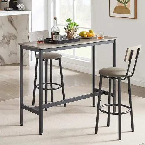 Ensemble table de bar et 2 chaises 3 pièces, tabourets de bar de style industriel avec assise en PU et dossier