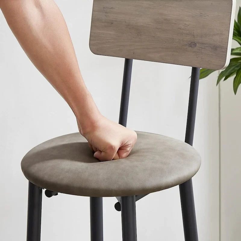 Ensemble table de bar et 2 chaises 3 pièces, tabourets de bar de style industriel avec assise en PU et dossier