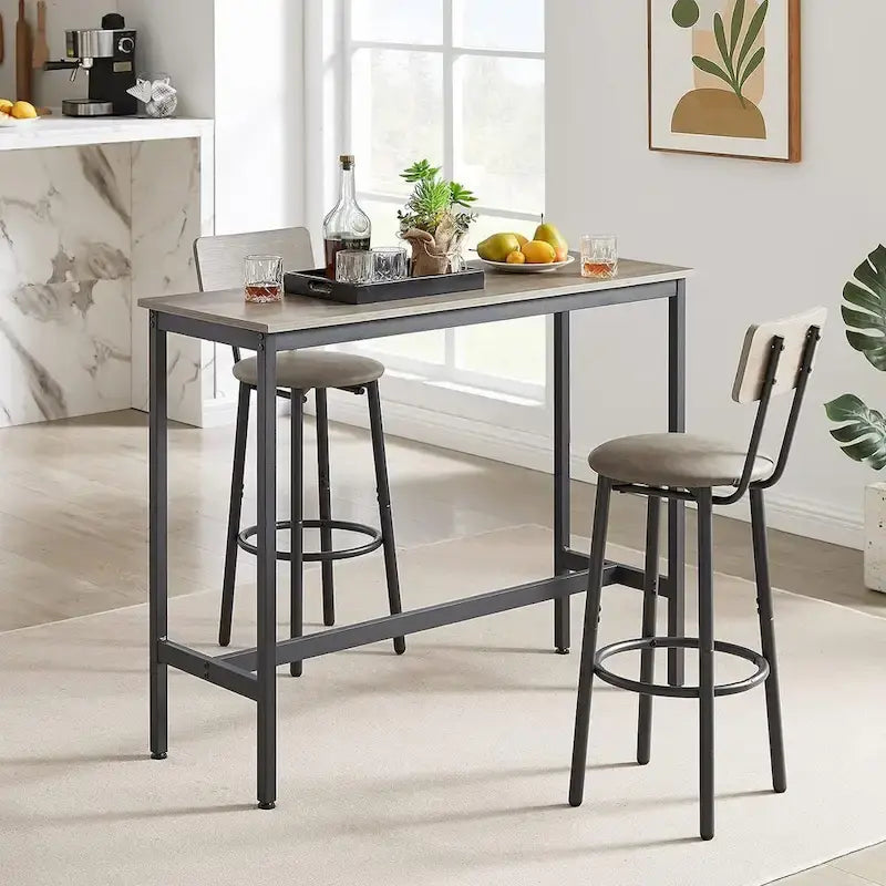 Ensemble table de bar et 2 chaises 3 pièces, tabourets de bar de style industriel avec assise en PU et dossier