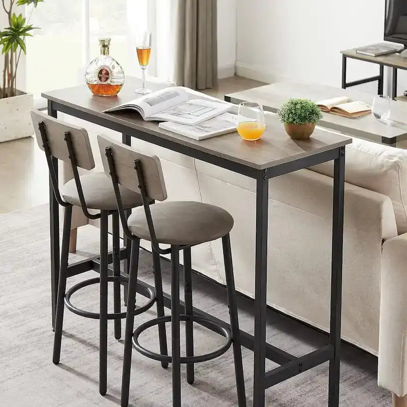 Ensemble table de bar et 2 chaises 3 pièces, tabourets de bar de style industriel avec assise en PU et dossier