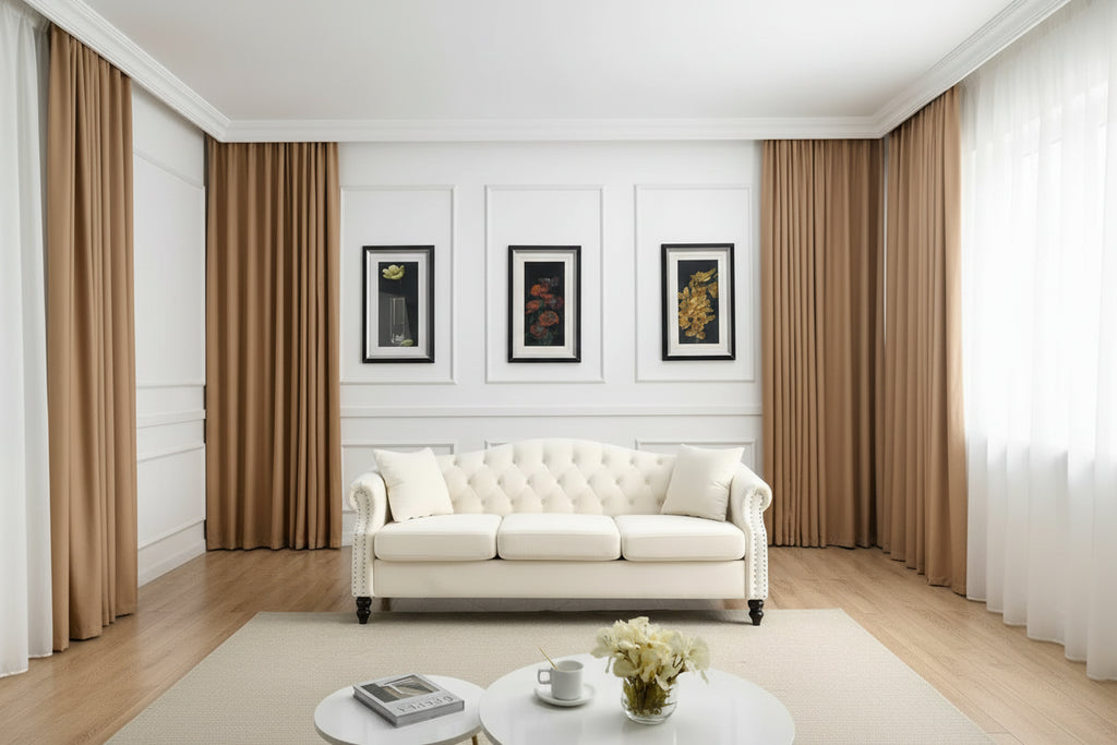 Canapé Chesterfield en velours 79 places pour salon, canapé capitonné avec accoudoirs roulés et têtes de clou, deux oreillers