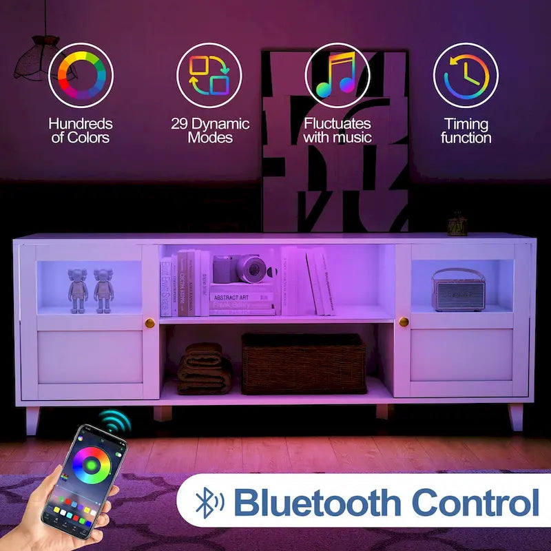 Meuble TV Console de Rangement pour Salon avec Étagères et Lumières LED - 151,6 cm L * 57,4 cm H * 40,9 cm P