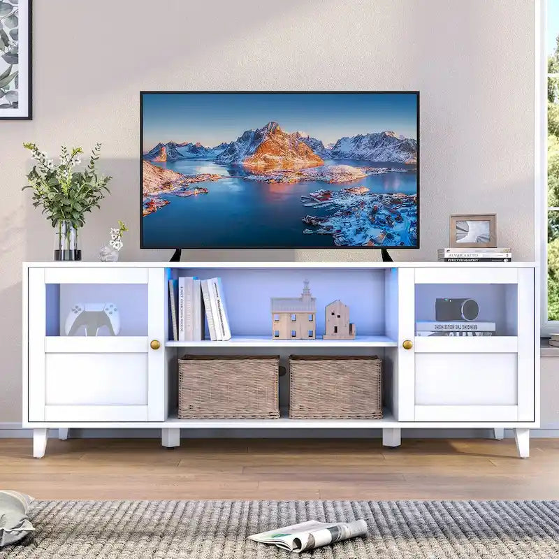 Meuble TV Console de Rangement pour Salon avec Étagères et Lumières LED - 151,6 cm L * 57,4 cm H * 40,9 cm P