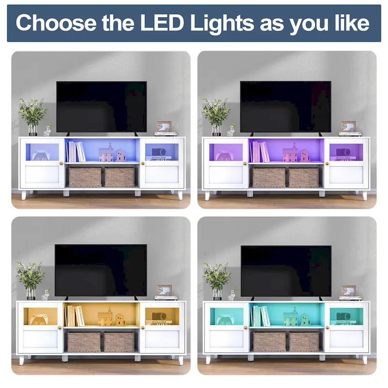 Meuble TV Console de Rangement pour Salon avec Étagères et Lumières LED - 151,6 cm L * 57,4 cm H * 40,9 cm P