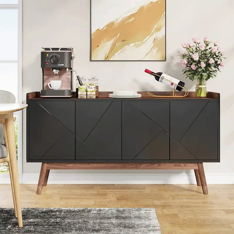 Buffet de cuisine de 140 cm, vaisselier, table d'appoint, bar à café avec rangement et portes pour salle à manger, salon, entrée