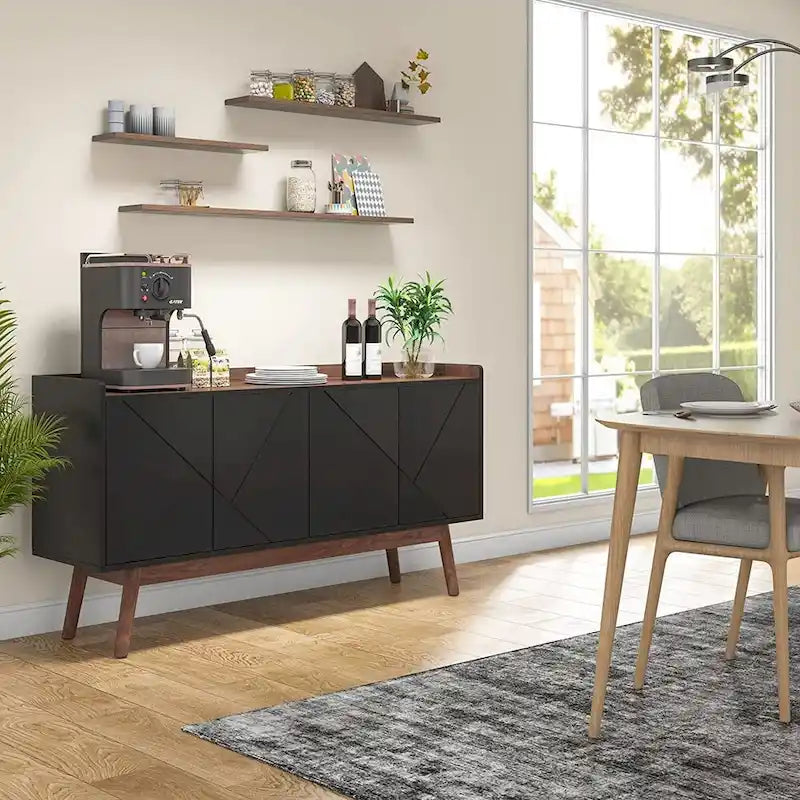 Buffet de cuisine de 140 cm, vaisselier, table d'appoint, bar à café avec rangement et portes pour salle à manger, salon, entrée